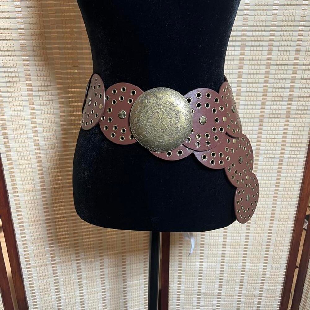 Western Boho Disc Concho Leather Belt Statement Waist Medallion